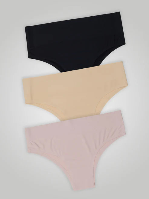 Kit with 3 Seamless High Waist Bikini Panties (1 Black, 1 Beige and 1 Pink)