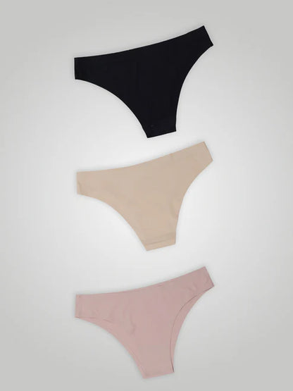 Kit with 3 Seamless Second Skin Bikini Panties (1 Black, 1 Beige and 1 Pink)