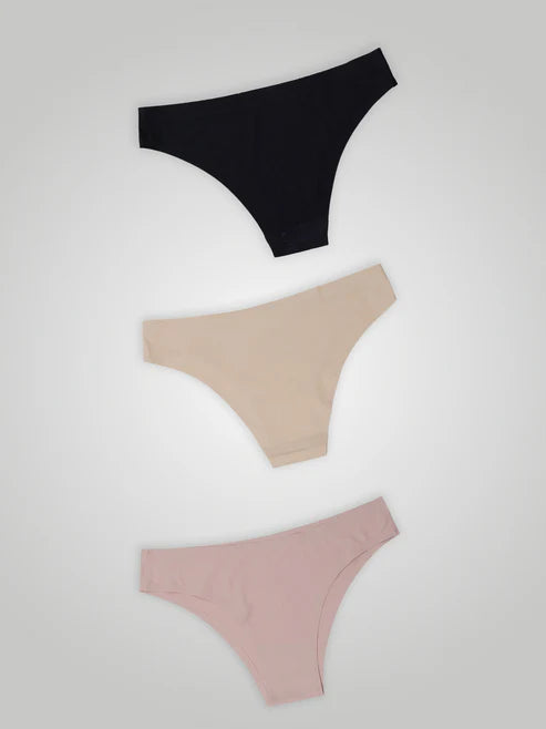 Kit with 3 Seamless Second Skin Bikini Panties (1 Black, 1 Beige and 1 Pink)