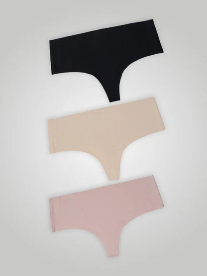 Kit with 3 Seamless High Waist Thong Panties (1 Black, 1 Beige and 1 Pink)