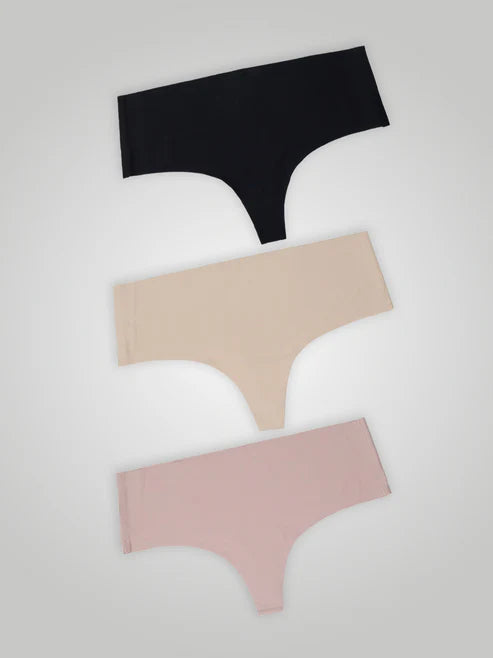 Kit with 3 Seamless High Waist Thong Panties (1 Black, 1 Beige and 1 Pink)