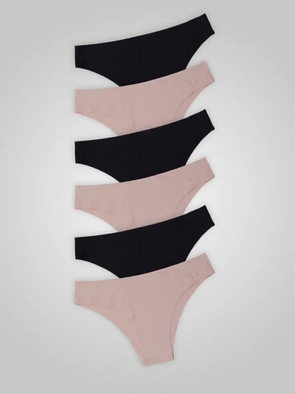 Kit with 6 Seamless Second Skin Bikini Panties (3 Black and 3 Pink)