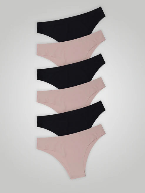 Kit with 6 Seamless Second Skin Bikini Panties (3 Black and 3 Pink)
