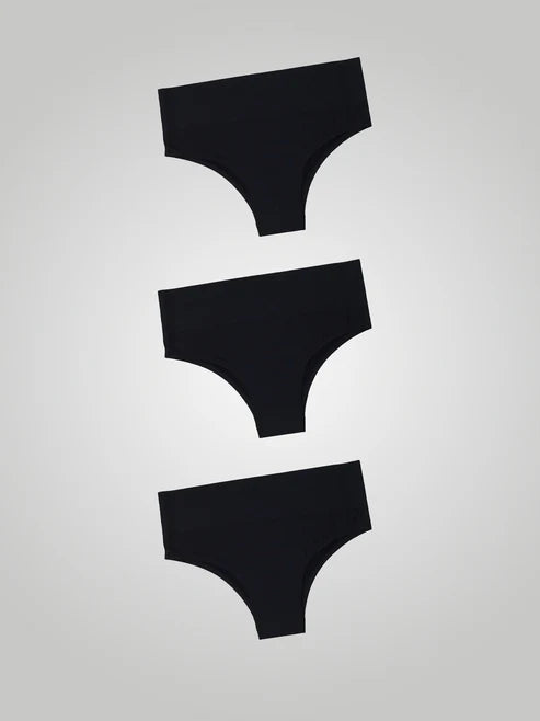 Kit with 3 Seamless High Waist Bikini Panties, Black Second Skin