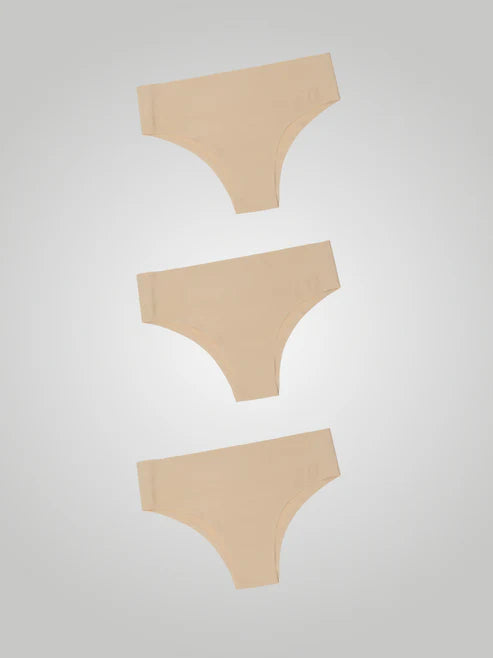 Kit with 3 Seamless High Waist Bikini Panties, Beige Second Skin