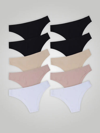Kit with 10 Seamless Second Skin Bikini Panties (4 Black, 2 Beige, 2 Pink and 2 White) -