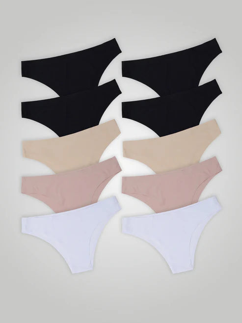 Kit with 10 Seamless Second Skin Bikini Panties (4 Black, 2 Beige, 2 Pink and 2 White) -