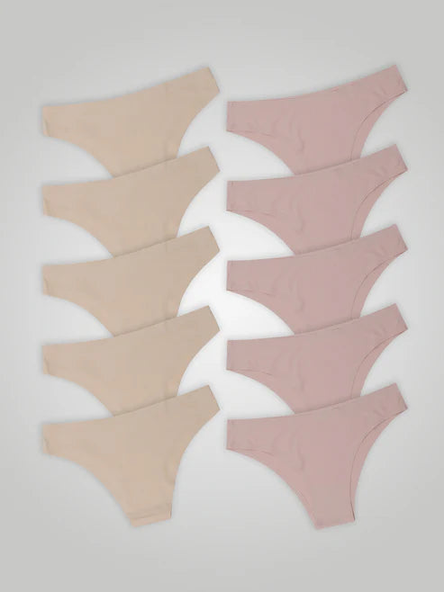 Kit with 10 Seamless Second Skin Bikini Panties (5 Beige and 5 Pink)