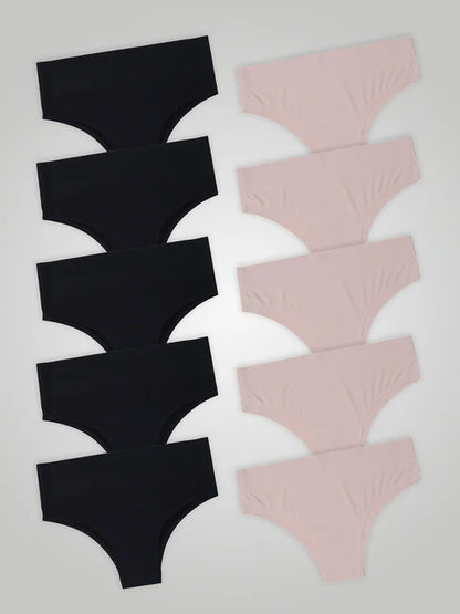 Kit with 10 Seamless High Waist Bikini Panties (5 Black and 5 Pink)