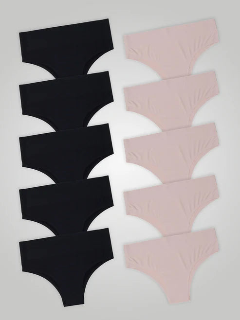 Kit with 10 Seamless High Waist Bikini Panties (5 Black and 5 Pink)