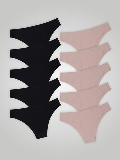 Kit with 10 Seamless Second Skin Bikini Panties (5 Black and 5 Pink)