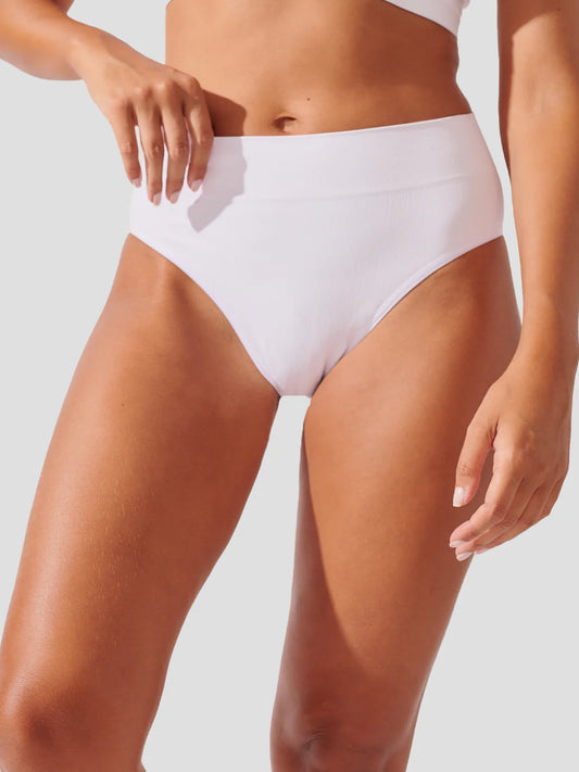 Premium White Seamless Ribbed High Waist Bikini Bottom