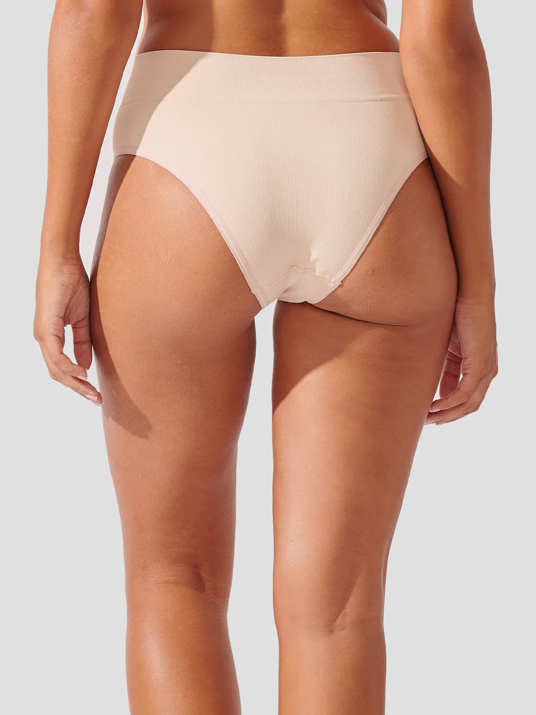 Premium Beige Seamless Ribbed High Waist Bikini Bottom