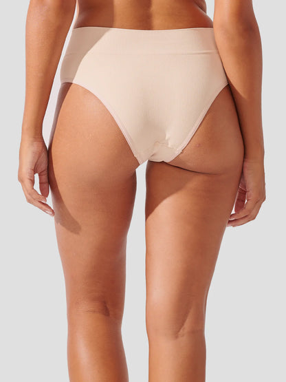 Premium Beige Seamless Ribbed High Waist Bikini Bottom