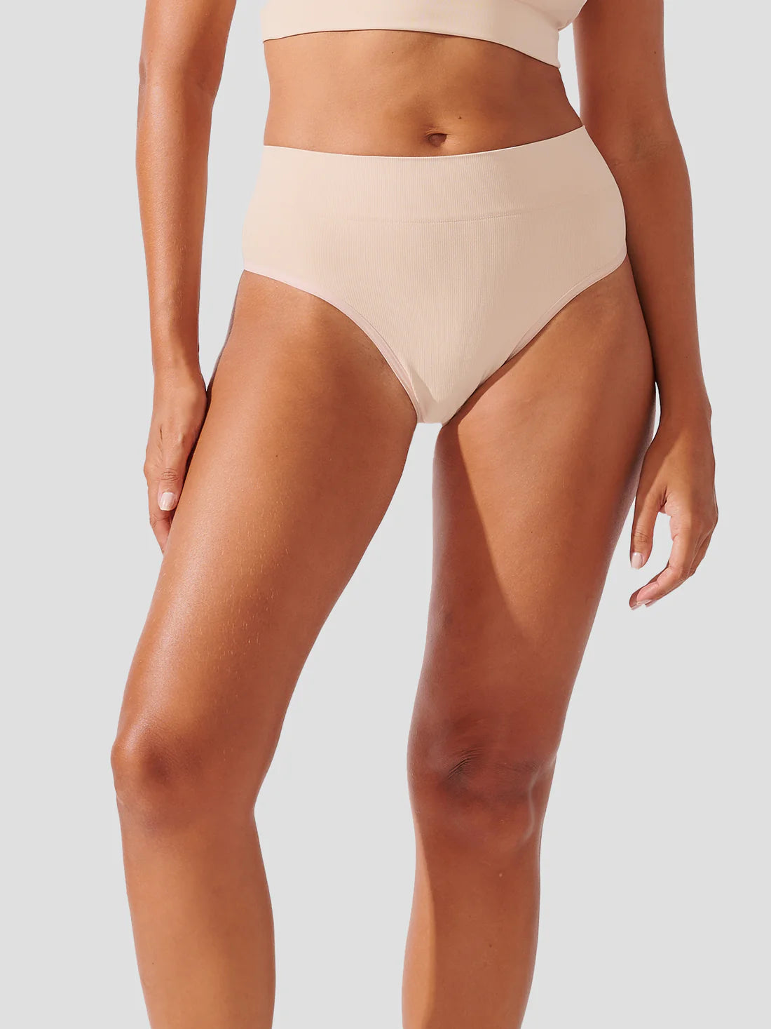 Premium Beige Seamless Ribbed High Waist Bikini Bottom