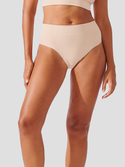 Premium Beige Seamless Ribbed High Waist Bikini Bottom
