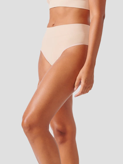 Premium Beige Seamless Ribbed High Waist Bikini Bottom