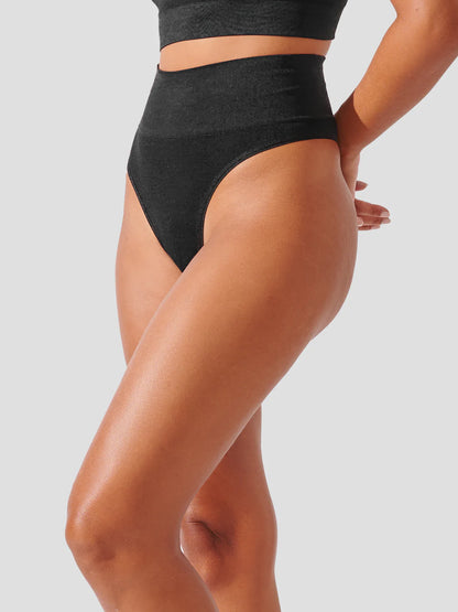 Premium Seamless Ribbed G-String Panty in Black