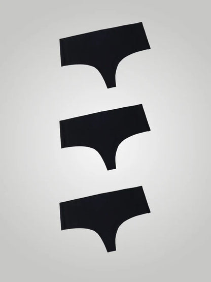 Kit with 3 Seamless High Waist Thong Panties, Black
