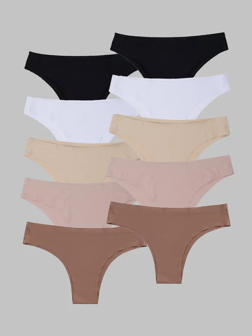 Kit with 10 Seamless Second Skin Bikini Panties (2 Black, 2 White, 2 Beige, 2 Pink and 2 Cocoa Brown)