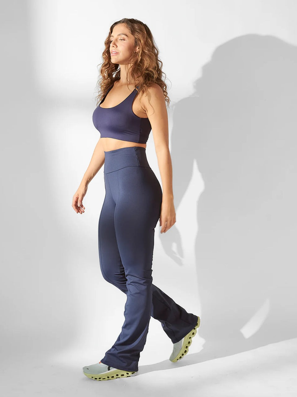 Navy Blue Wide Coverage Fitness Top Set + Navy Blue Ballerina Flare Pants