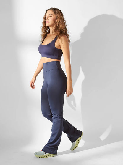 Navy Blue Wide Coverage Fitness Top Set + Navy Blue Ballerina Flare Pants