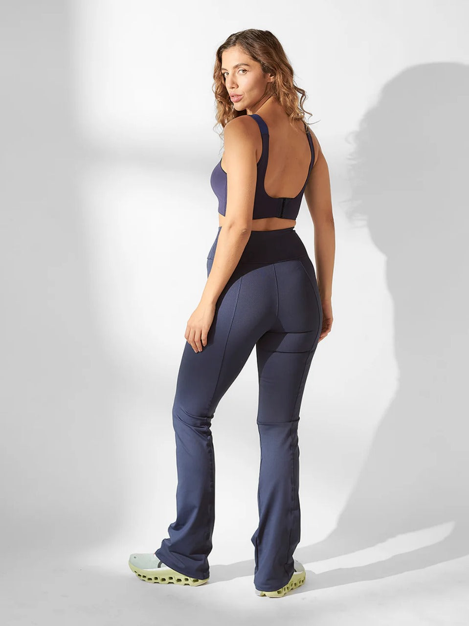 Navy Blue Wide Coverage Fitness Top Set + Navy Blue Ballerina Flare Pants