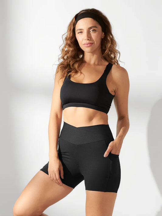 Black Wide Coverage Fitness Top Set + Black Wrap-Around Fitness Shorts