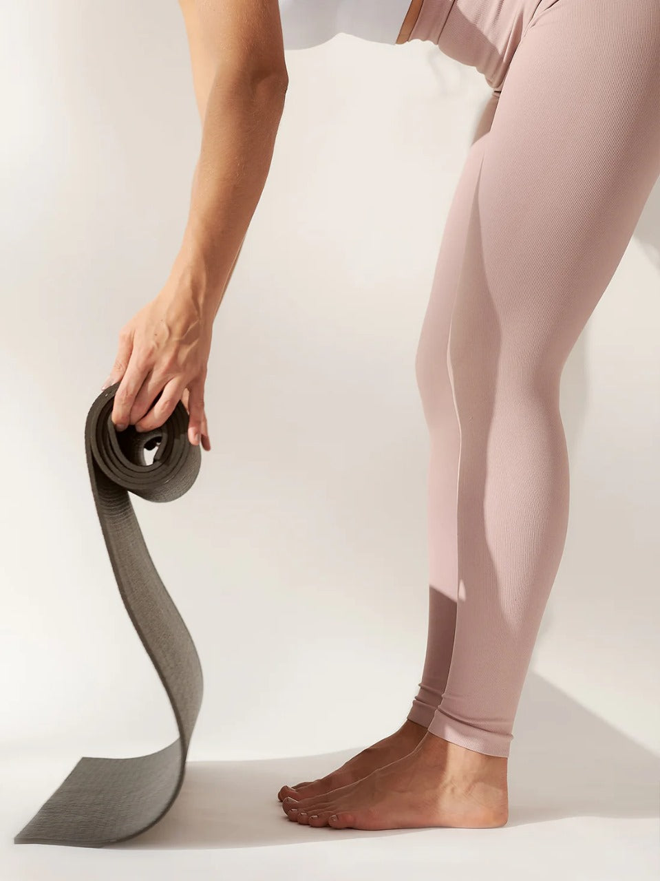White Fitness Top + Pink Ribbed High Waist Leggings Set