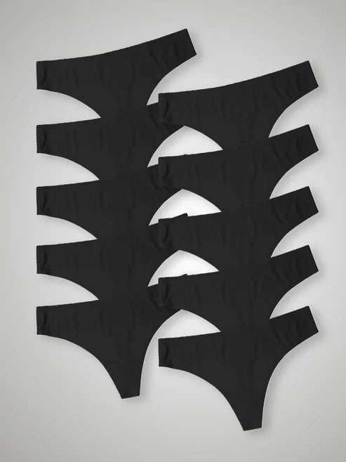 Kit with 10 Seamless Thong Panties Second Skin Black